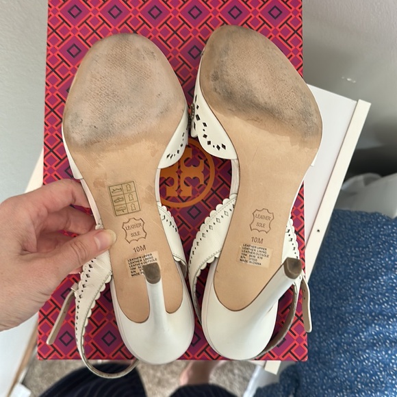 EUC Tory Burch Marguerite Perforated 105mm Slingback Heels - Ivory, Size 10 - Picture 10 of 12